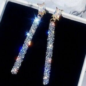 Crystal Long Women Stud Drop Dangle Rhinestone earrings